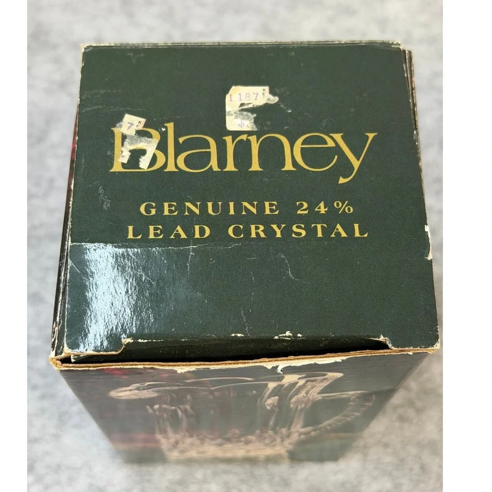 Blarney Genuine 24% Lead Crystal Pitcher Diamond Cut Scalloped Rim Vintage Boxed